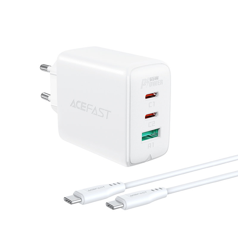 Сетевое зарядное устройство Acefast A13 65W 2 x USB-C + 1 x USB-A с кабелем USB-C белое (AF-A13-WH)