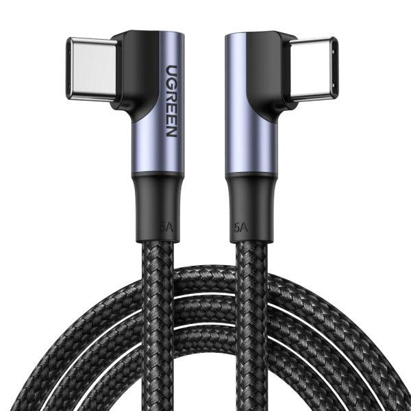 Кабель угловой UGREEN US335 (70698) Angled USB-C 2.0 Male To Angled USB-C 2.0 Male 5A Data Cable (2 метра) чёрный