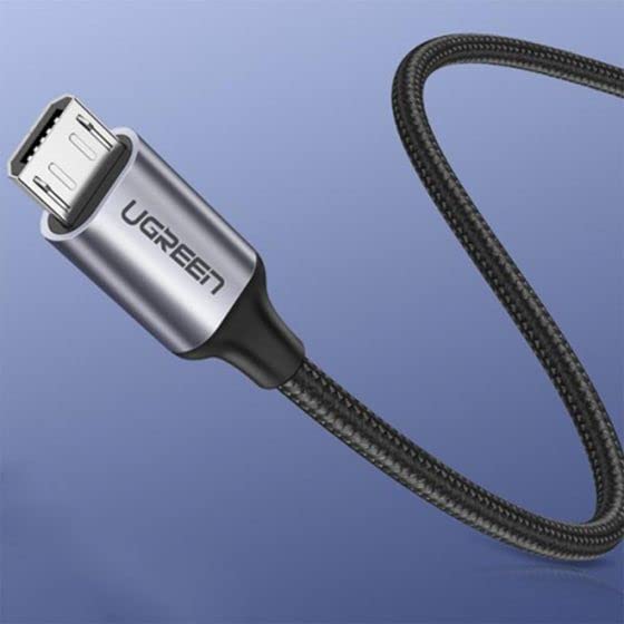 Кабель UGREEN US290 (60146) USB-A 2.0 to Micro-USB Cable Nickel Plating Alu Braid (1 метр) чёрный/серый