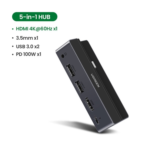 Хаб Ugreen CM317 (70688) USB-C (2шт USB-A, HDMI, Type-C PD, 3.55mm) для iPad Pro серый