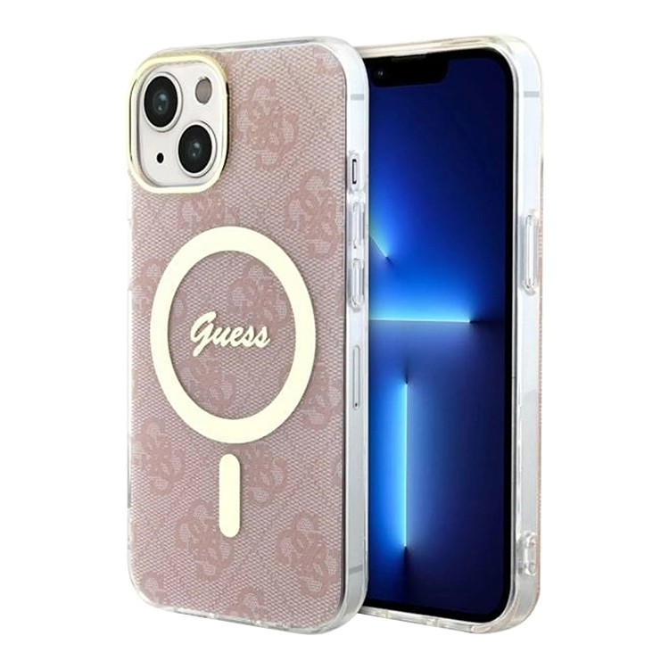 Чехол Guess PC/TPU 4G Hard для iPhone 15 Pink/Gold (MagSafe)