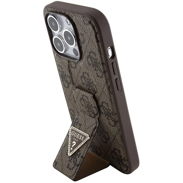 Чехол CG Mobile Guess Grip Stand PU 4G Triangle Diamond Metal Logo для iPhone 15 Pro Max коричневый