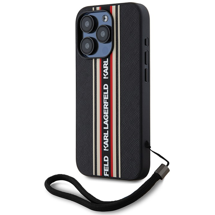 Чехол CG Mobile Karl Lagerfeld PU Saffiano Stripe Logo Hard для iPhone 16 Pro Max чёрный / красный