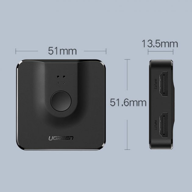 Разветвитель Ugreen CM217 (50966) 2 In 1 Out HDMI Switcher 4K@60Hz чёрный