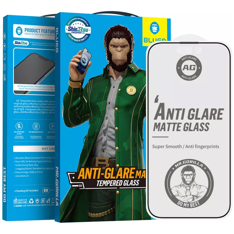 Защитное стекло Blueo 2.5D Silk Anti-glare Anti-Static (матовое) 0.26 мм для iPhone 14 Pro с чёрной рамкой