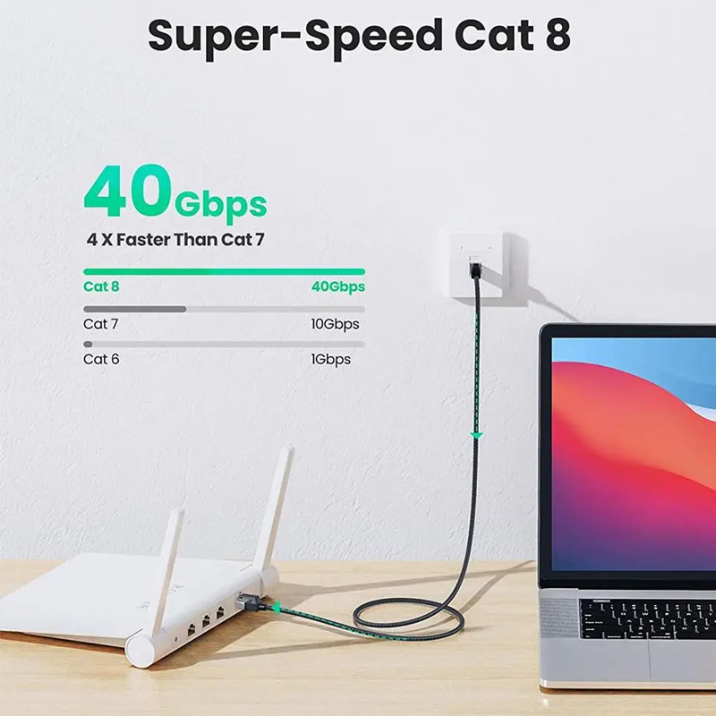 Кабель UGREEN NW153 (80433) Cat8 CLASS F/FTP Round Ethernet Cable With Braid (5 метров) чёрный