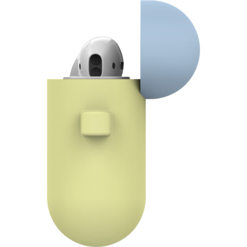 Чехол LAB.C Silicone Capsule 2in1 для Airpods лимонный Lemon (голубая Pastel Blue/коралловая Coral крышки)