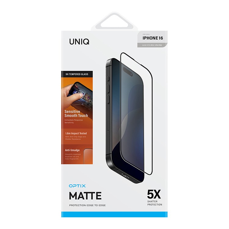Защитное стекло Uniq OPTIX Matte Clear/Black (+installer) для iPhone 16