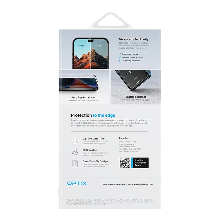 Защитное стекло Uniq OPTIX Privacy Clear/Black (+installer) для iPhone 16