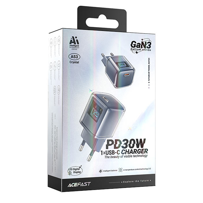 Сетевое зарядное устройство Acefast A53 Sparkling Series USB-C PD30W серое (AF-A53-MG)