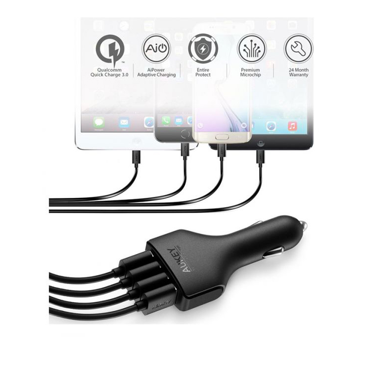 Автомобильное зарядное устройство Aukey 4 x USB 54 Вт QC 3.0 (CC-T9)