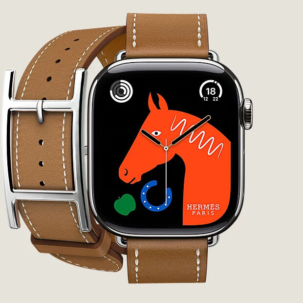 Умные часы Apple Watch Series 10 Hermes 42 мм, двойной кожаный ремешок с пряжкой коричневого цвета