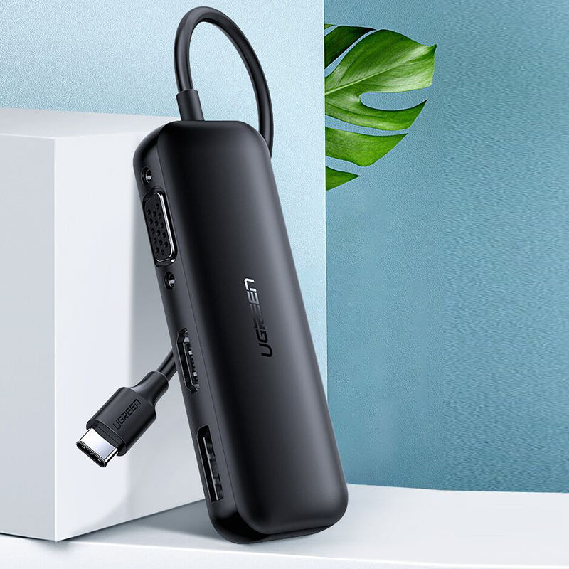 Мульти Хаб UGREEN CM260 (60568) USB-C to HDMI+VGA+DP Multifunction Adapter чёрный