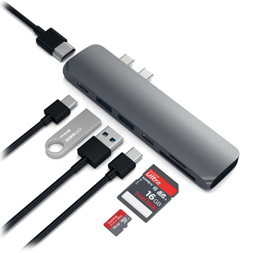 Хаб Satechi Aluminum Type-C Pro Hub Adapter для MacBook Pro (USB-C) серый космос (ST-CMBPM)