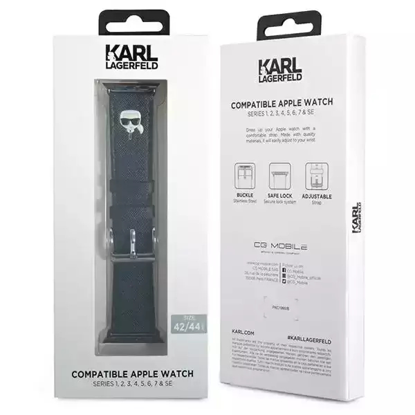 Ремешок CG Mobile Lagerfeld PU Saffiano Karl Head для Apple Watch 42/44/45 мм чёрный (KLAWLOKHK)