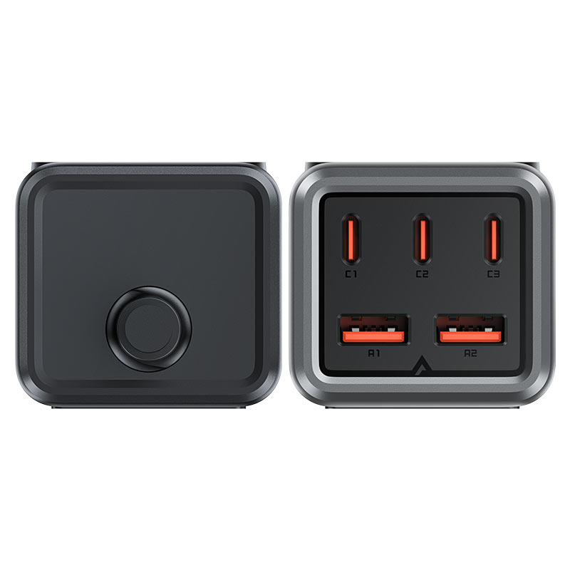 Сетевое зарядное устройство Acefast Z2 PD75W GaN 3 x USB-C + 2 x USB-A Charging Adapter чёрное (AF-Z2-GY)