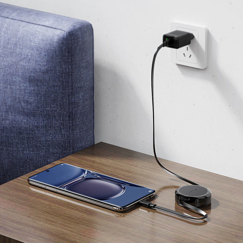 Кабель выдвижной Acefast C13-03 USB-C to USB-C 60W Charging Data Cable (0,8 метра) чёрный (AF-C13-03-BK)