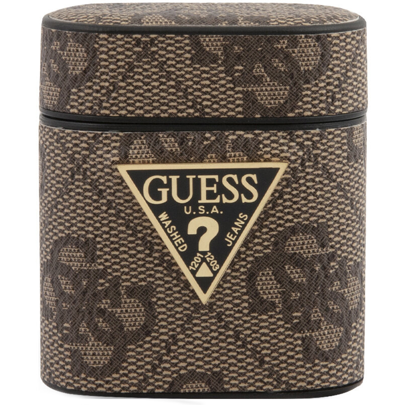 Чехол Guess 4G PU Leather Case Metal Logo для AirPods коричневый