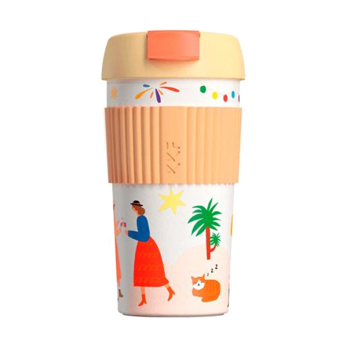 Термостакан-непроливайка KissKissFish Rainbow Vacuum Coffee Tumbler  (490 мл) праздничный