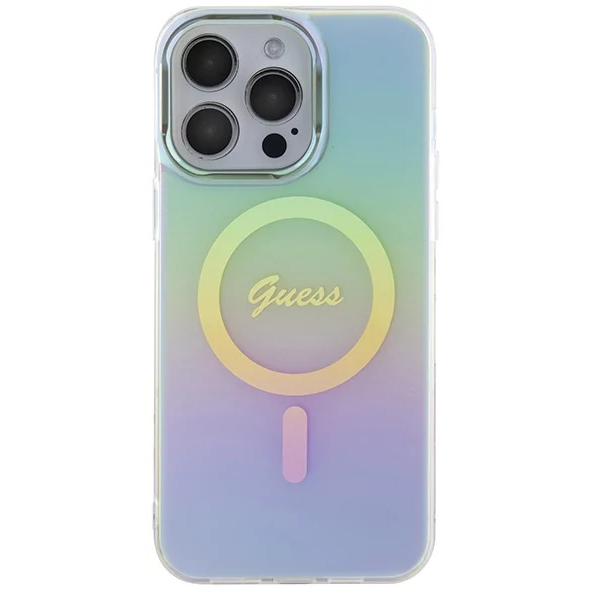 Чехол CG Mobile Guess IML Iridescent MagSafe для iPhone 15 Pro бирюзовый градиент