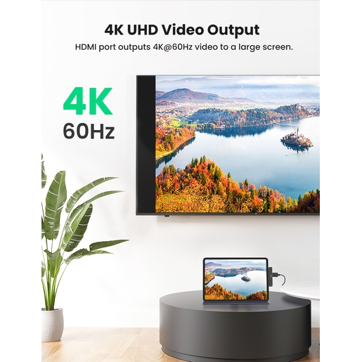Хаб Ugreen CM317 (70688) USB-C (2шт USB-A, HDMI, Type-C PD, 3.55mm) для iPad Pro серый