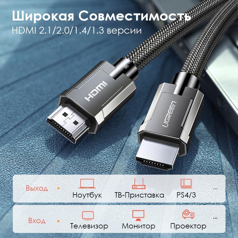 Кабель Ugreen HD135 (80602) 8K HDMI - HDMI - Male цинковый нейлоновый - 3 метра
