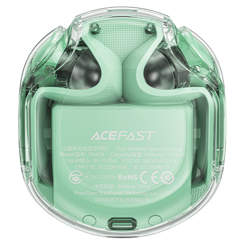 Беспроводные наушники ACEFAST T8 Crystal color bluetooth earbuds зелёные (Mint green)