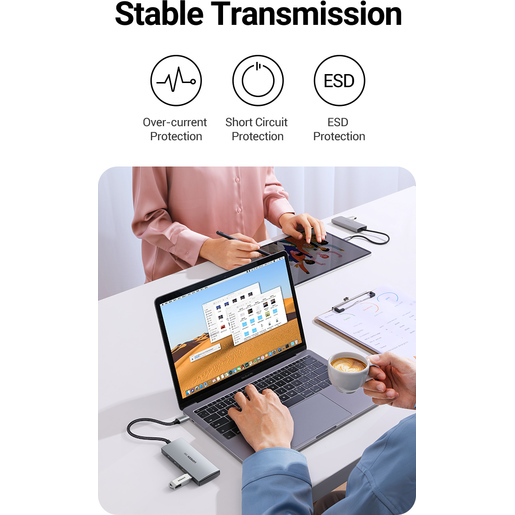 Мульти Хаб Ugreen CM480 (30758) USB-C to 2xUSB 3.1+2xUSB-C Adapter 10G серый