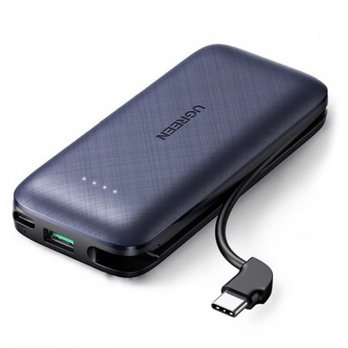Внешний аккумулятор UGREEN PB172 (80917) Power Bank PD 20W 10000mAh со встроенным кабелем USB-C тёмно-синий