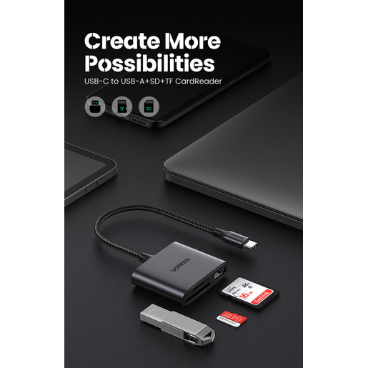 Кардридер Ugreen CM387 USB-C to SD/microSD(TF) + USB 2.0 Memory Card Reader (80798)
