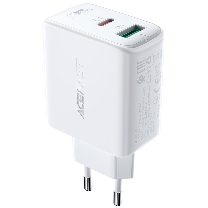 Сетевое зарядное устройство Acefast A5 USB Type-C / USB 32W PD Wall Charger белое (AF-A5-WH)
