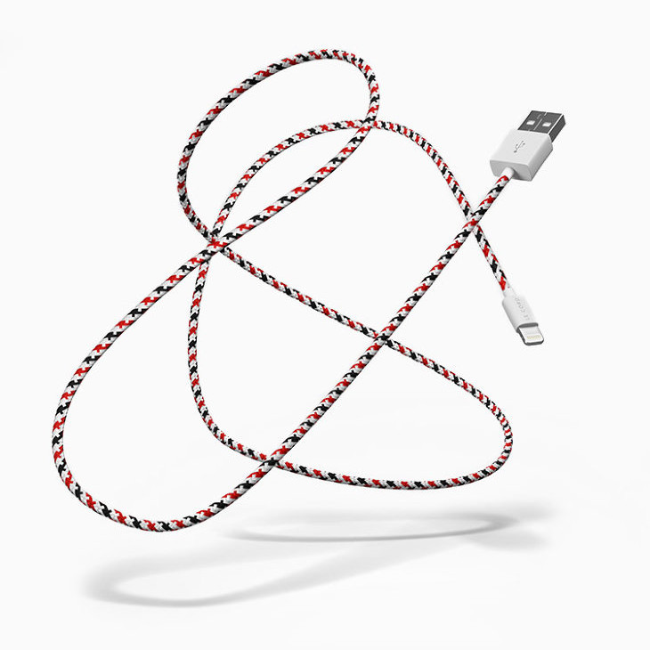 Кабель Le Cord Nylon Lightning MFI (1.2 метра) Krugeri (Бело-красно-чёрный)