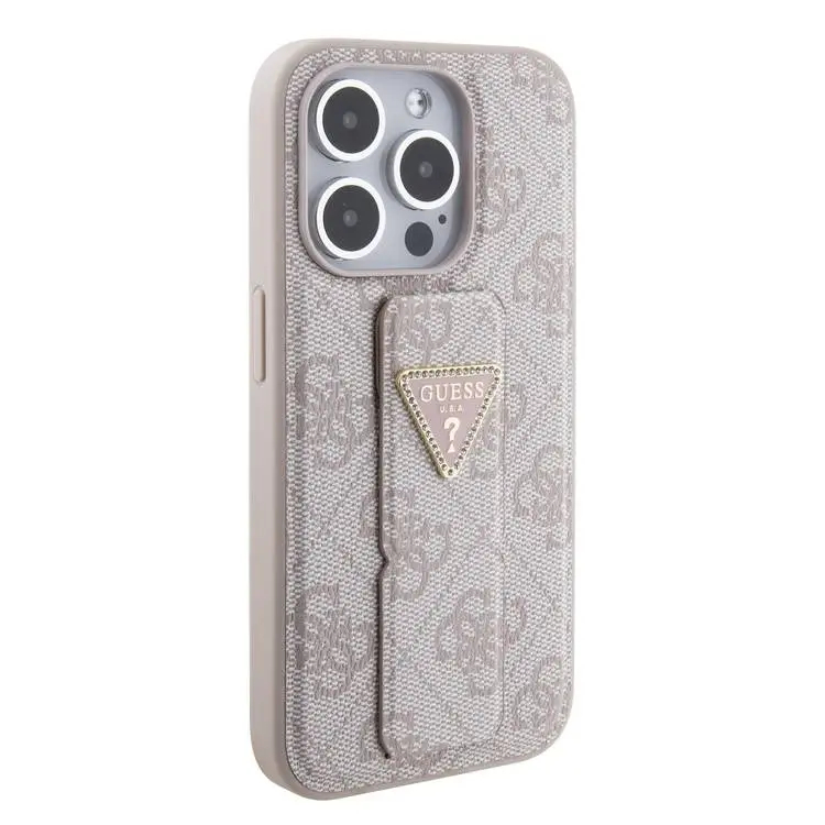 Чехол CG Mobile Guess Grip Stand PU 4G Triangle Diamond Metal Logo для iPhone 15 Pro Max розовый