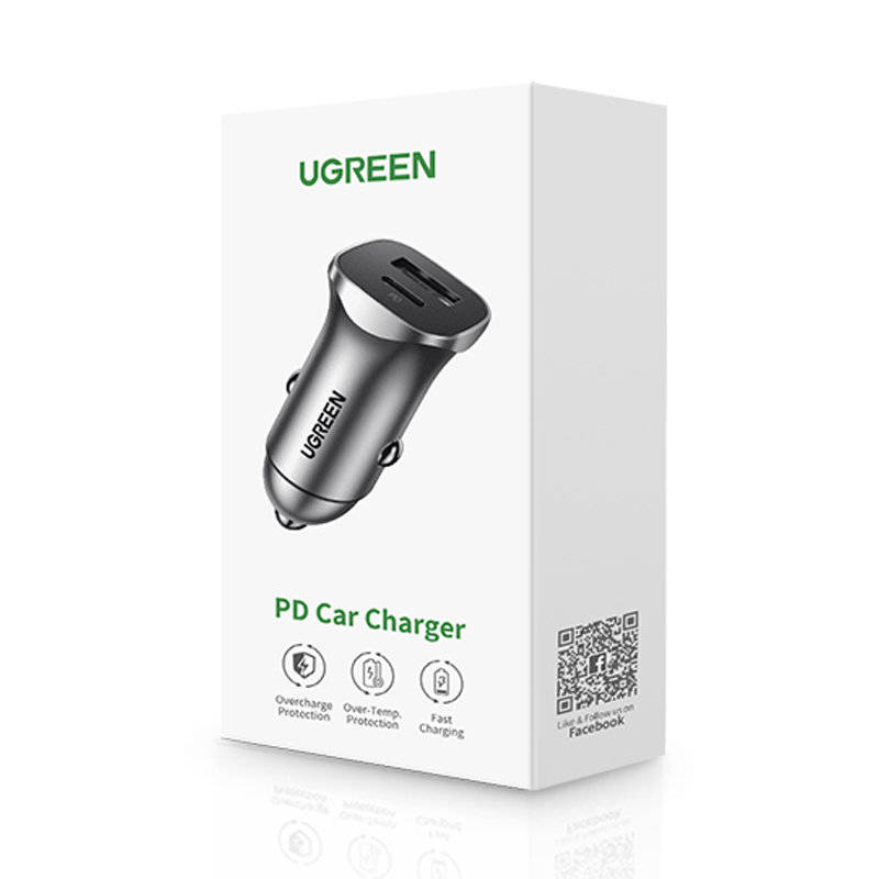 Автомобильное зарядное устройство Ugreen CD130 USB Type-C / USB 24W Fast Car Charger (30780)
