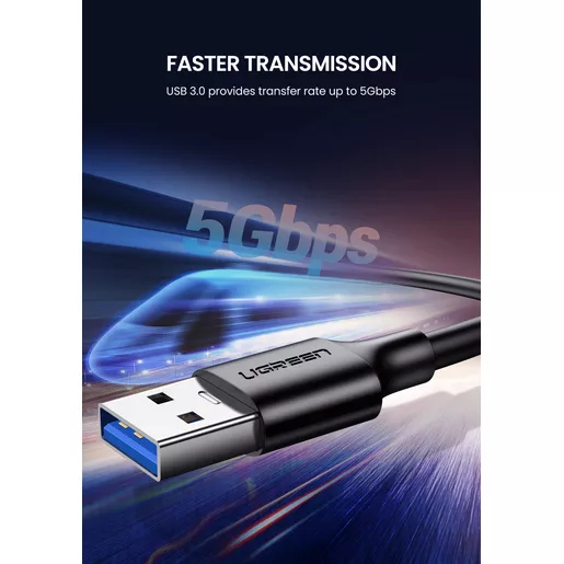 Кабель UGREEN US184 (20881) USB-A 3.0 Male to Type-C Male Cable Nickel Plating (0,5 метра) чёрный