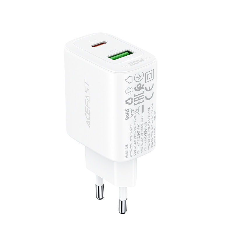 Сетевое зарядное устройство Acefast A25 USB Type-C / USB 20W Wall Charger белое (AF-A25-WH) 