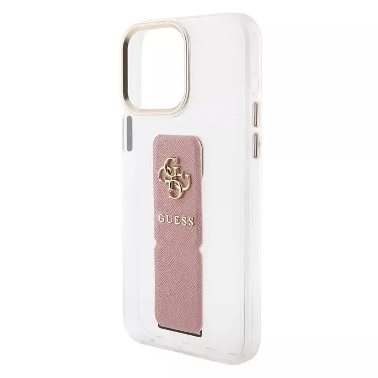 Чехол CG Mobile Guess Grip Stand Clear Case 4G Logo для iPhone 15 Pro Max прозрачный / розовый