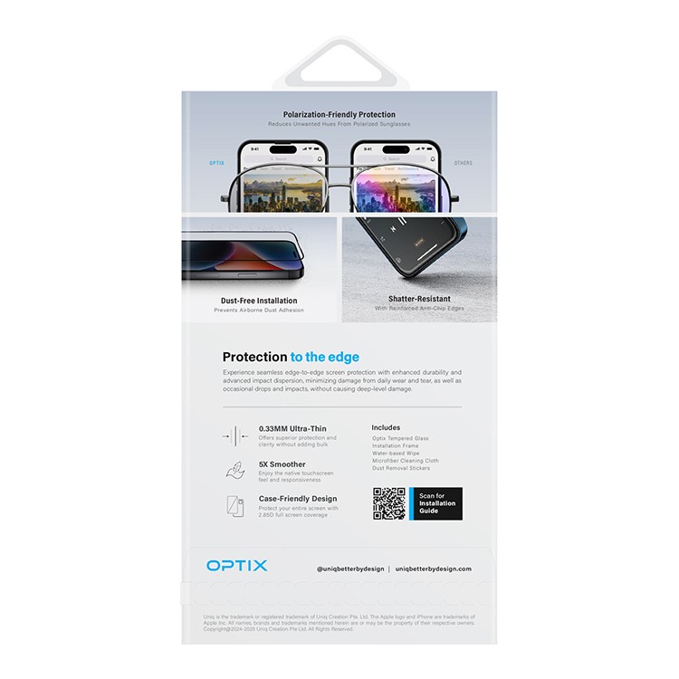 Защитное стекло Uniq OPTIX Anti-Reflective Clear/Black (+installer) для iPhone 16 Pro