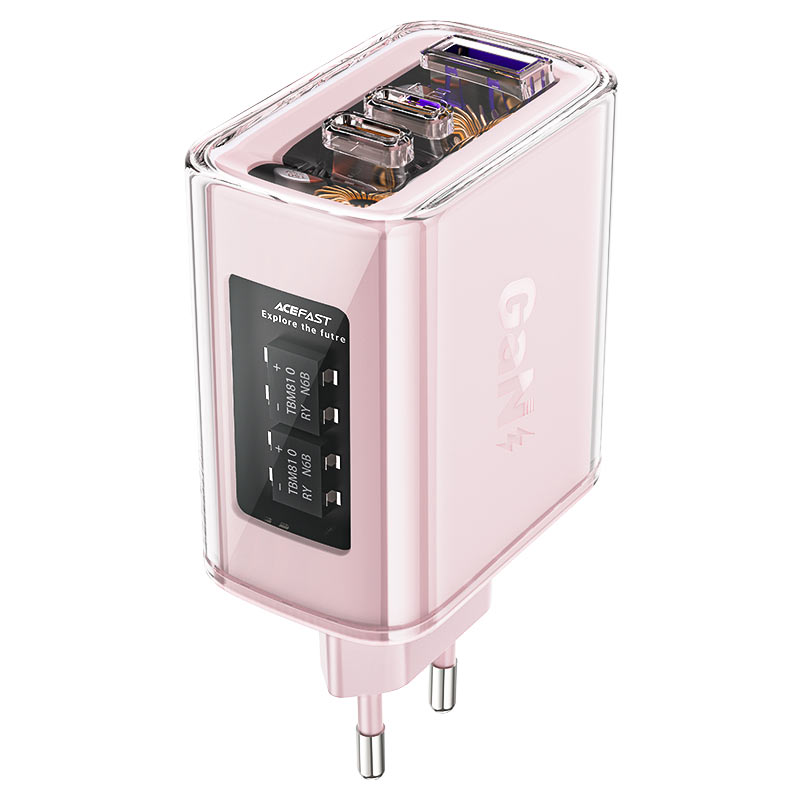 Сетевое зарядное устройство ACEFAST A45 Sparkling series PD65W GaN (2xUSB-C+USB-A) FCW Charger розовое Cherry blossom (EU)