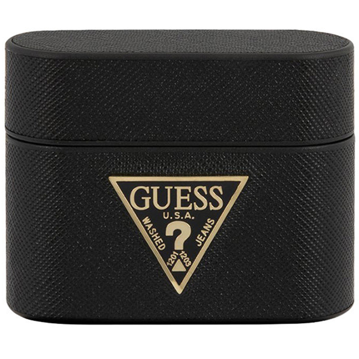 Чехол Guess Saffiano PU Leather Case Metal Logo для AirPods Pro чёрный