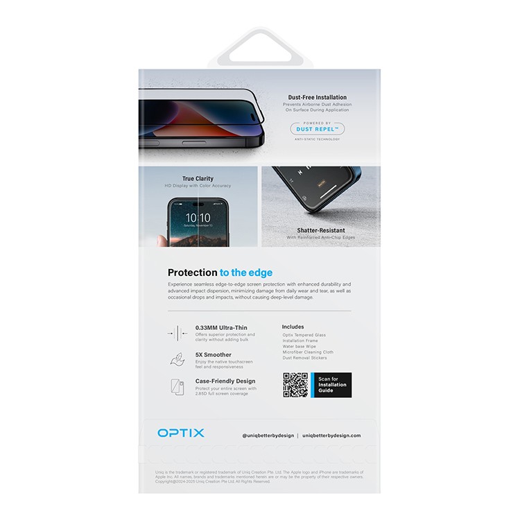 Защитное стекло Uniq OPTIX Vivid (true colors) Clear/Black (+installer) для iPhone 16 Pro