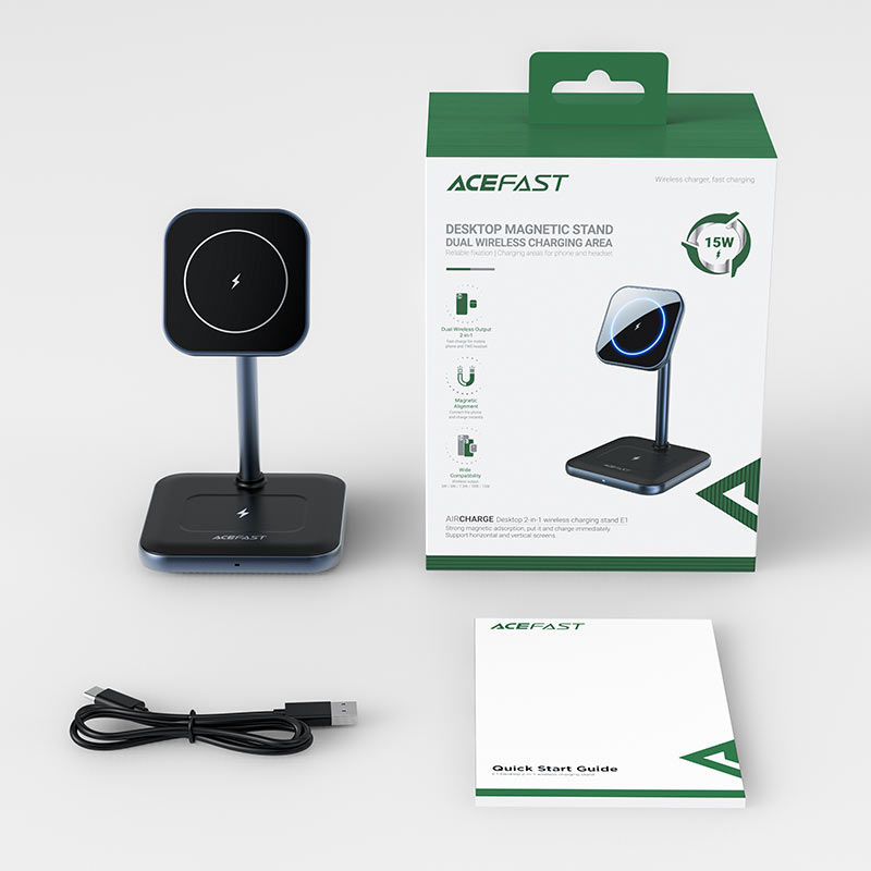 Беспроводное зарядное устройство Acefast E1 2-in-1 Fast Wireless Charger Desktop Holder (AF-E1-GY)