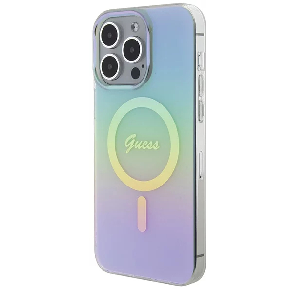 Чехол CG Mobile Guess IML Iridescent MagSafe для iPhone 15 Pro бирюзовый градиент