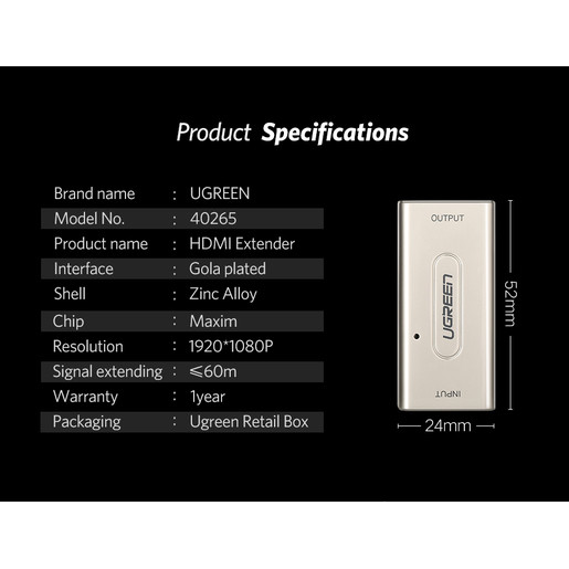 Усилитель видеосигнала UGREEN (40265) HDMI Signal Amplifier серебристый