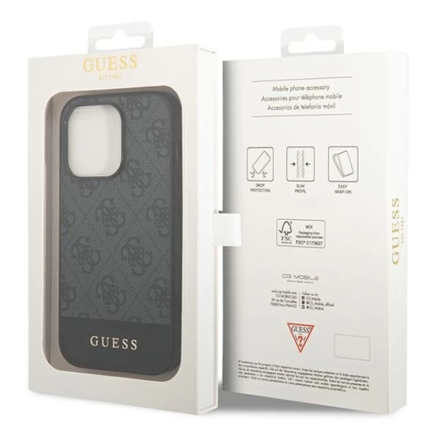 Чехол CG Mobile Guess 4G Stripe Metal Logo Hard для iPhone 14 Pro серый