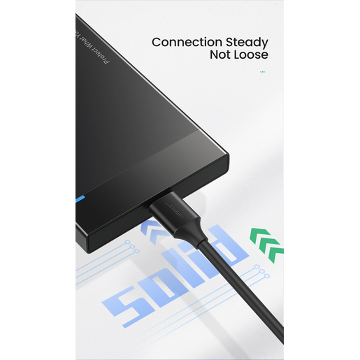Кабель UGREEN US130 (10840) USB-A to USB Micro-B 3.0 (0,5 метра) Male Cable чёрный (для жесткого диска)