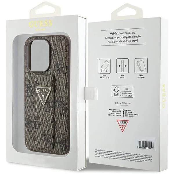 Чехол CG Mobile Guess Grip Stand PU 4G Triangle Diamond Metal Logo для iPhone 15 Pro Max коричневый