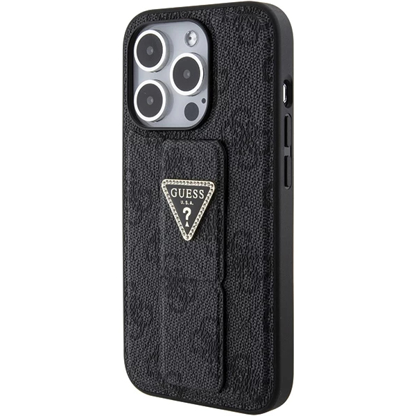 Чехол CG Mobile Guess Grip Stand PU 4G Triangle Diamond Metal Logo для iPhone 15 Pro чёрный
