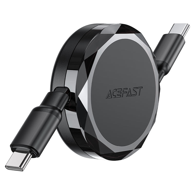 Кабель выдвижной Acefast C13-03 USB-C to USB-C 60W Charging Data Cable (0,8 метра) чёрный (AF-C13-03-BK)