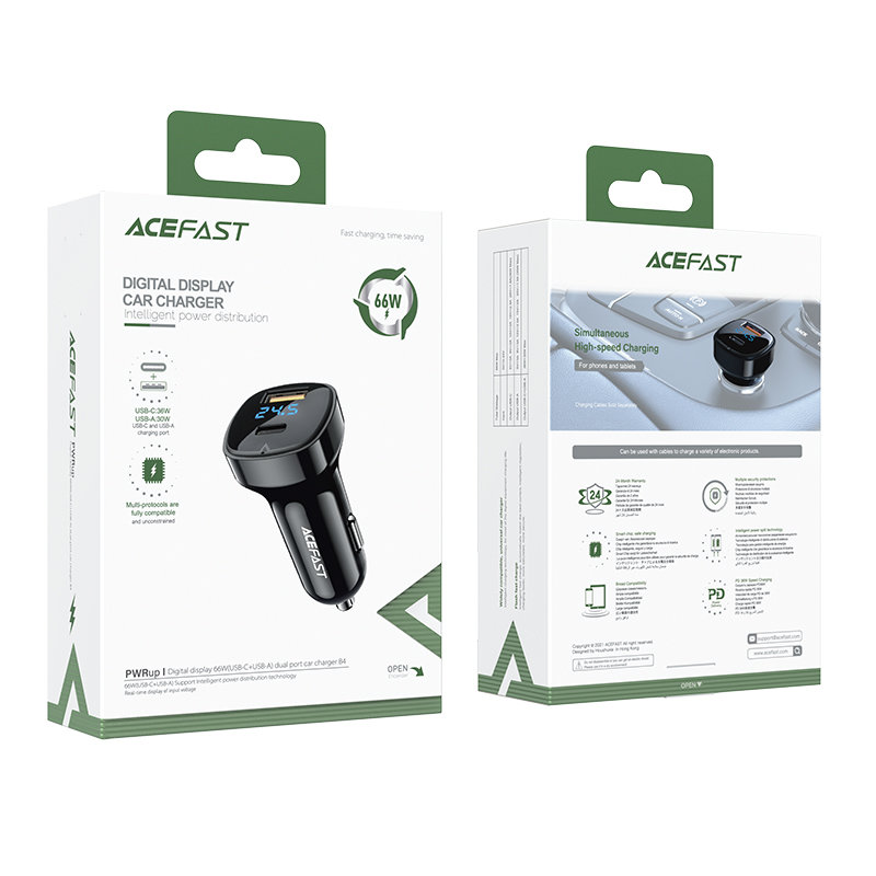 Автомобильное зарядное устройство Acefast B4 66W USB-C + USB-A Car Charger (AF-B4-BK)